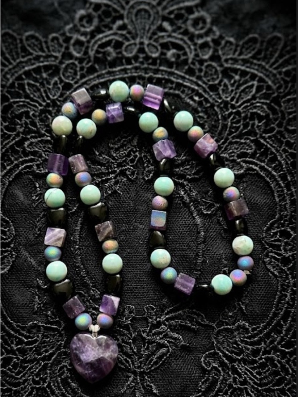 CandyMare Store Necklace (Rainbow Druzy Agate, Dragon Skin Agate, Amethyst)